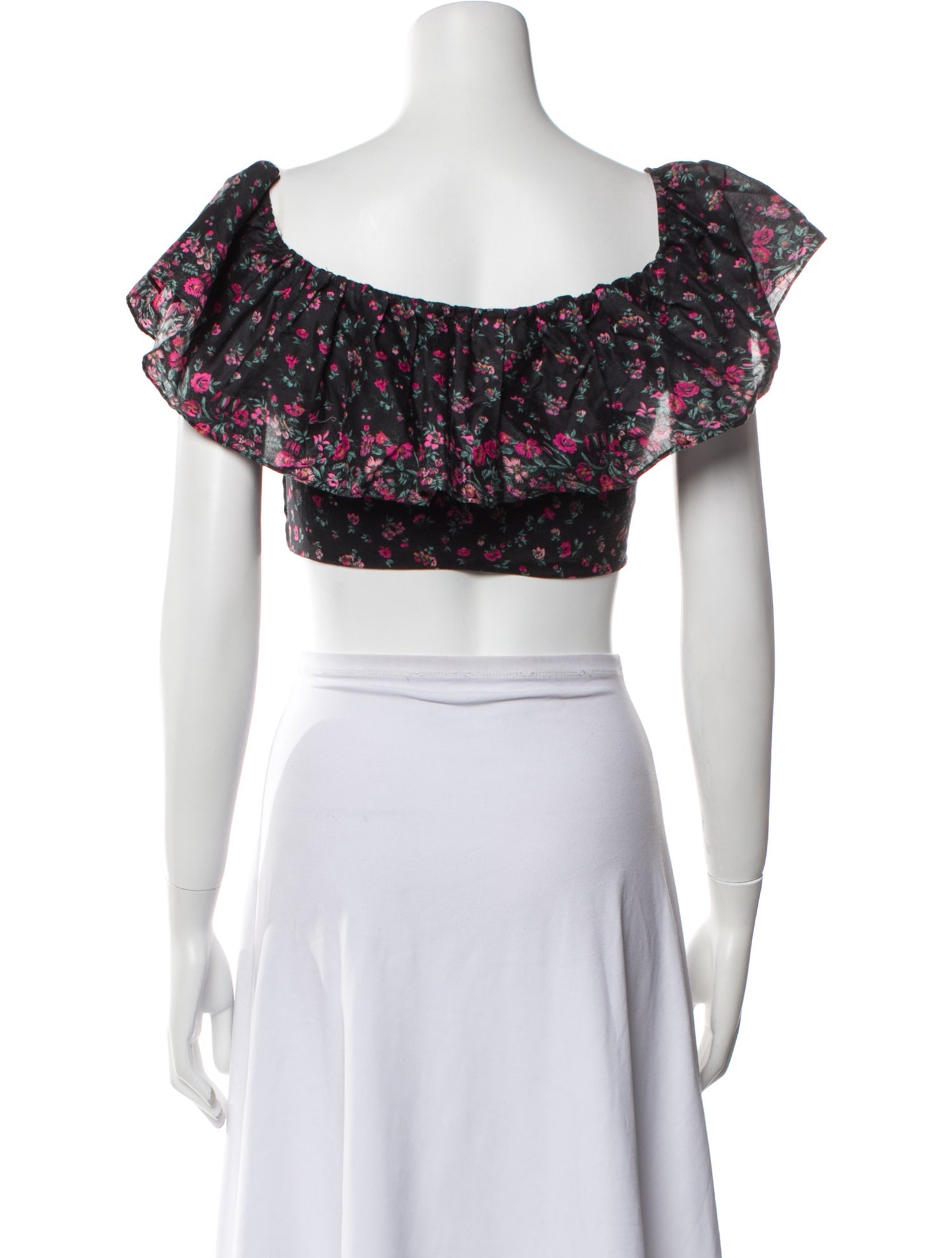 LoveShackFancy Floral Print Square Neckline Crop Top